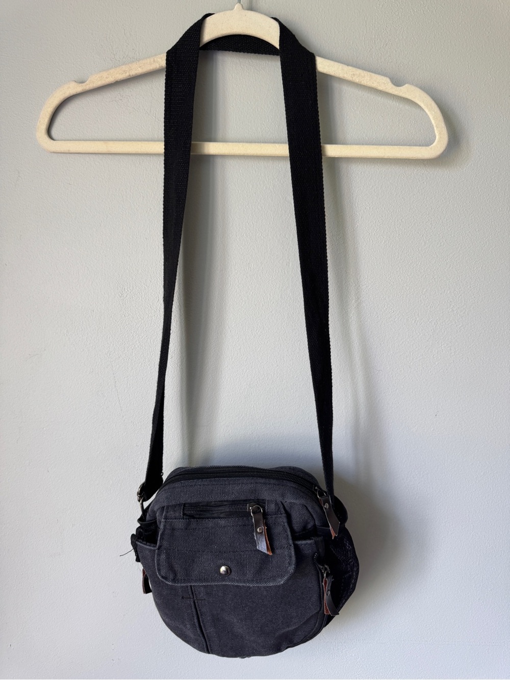Source Unknown Black Canvas Messenger Crossbody Bag